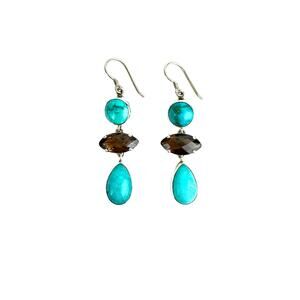 Amazonite AZ Turquoise Smokey Quartz Sterling 925 Earrings